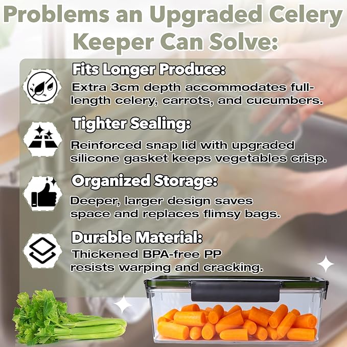 Upgraded Celery Keeper for Refrigerator – 3cm Deeper, BPA-Free Vegetable - Image 3