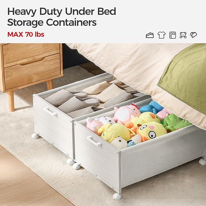 Under Bed Storage with Wheels, Wooden Under Bed Drawers On Wheels, Rolling - Image 2