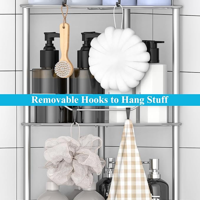4 Tier Floor Standing Corner Shower Caddy Organizer Shelf - Image 5