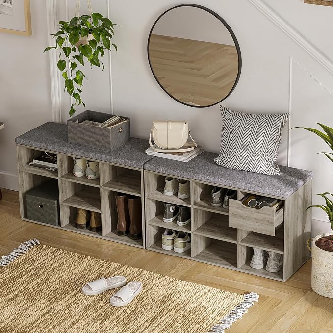 DINZI LVJ Shoe Bench, 9 Cubbies Shoe Organizer - Image 2