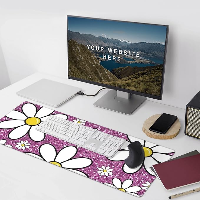 Purple Sparkling Daisy Large Mouse Pad, Flowers Gaming Desk Mat, XXL Keyboard - Image 9