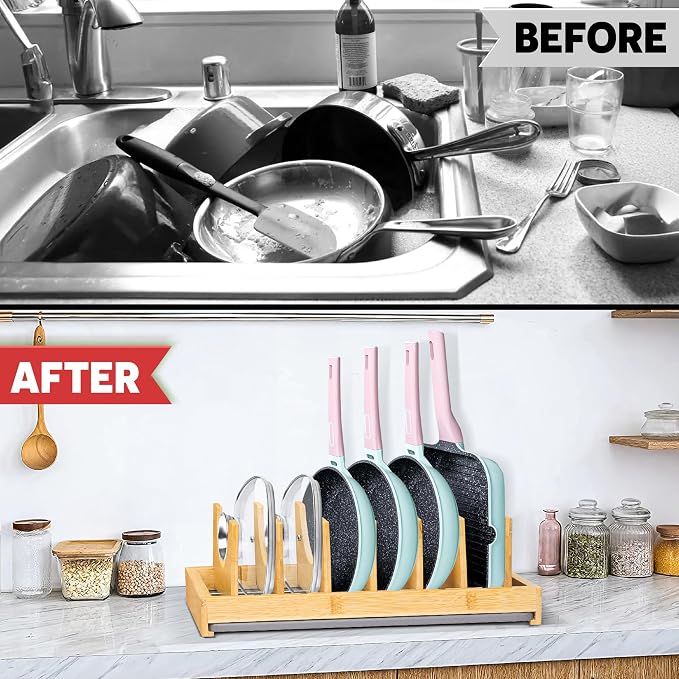 Bamboo Pots and Pans Organizer under Cabinet, Bakeware and Cutting Board - Image 2