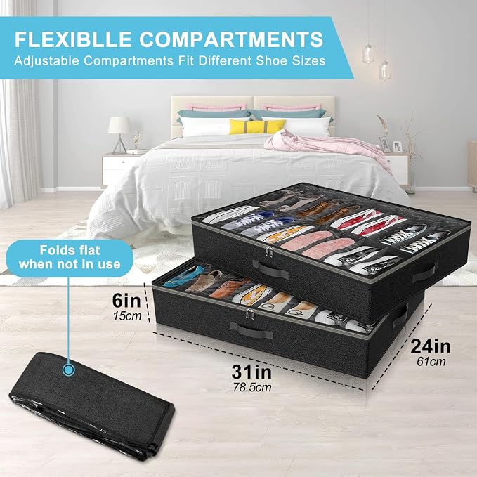 2 Pack Under Bed Shoe Storage Organizer - Image 3