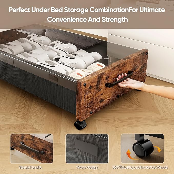 KITHELP Wooden Under Bed Storage - Image 4