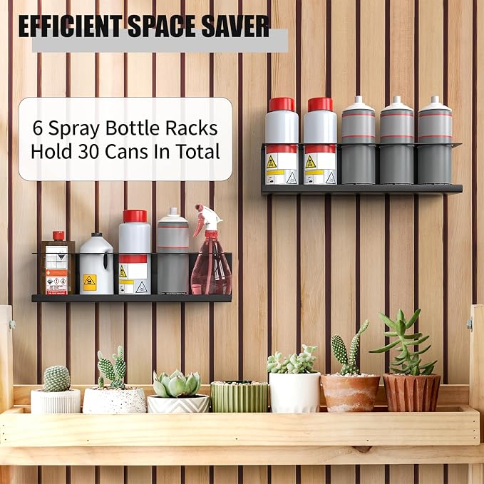 6 Pack Spray Bottle Holder Wall-Mounted, Aerosol Spray Can Holder Storage Rack - Image 7