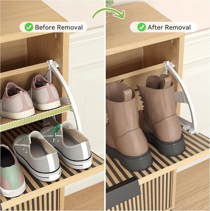 Shoe Cabinet with 2 Flip Drawers, Narrow Wood Shoe Cabinet Storage - Image 3
