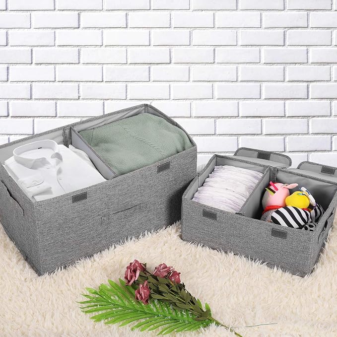 2 Pack Storage Boxes with Lids and Handles, Collapsible Linen Storage Bins - Image 4