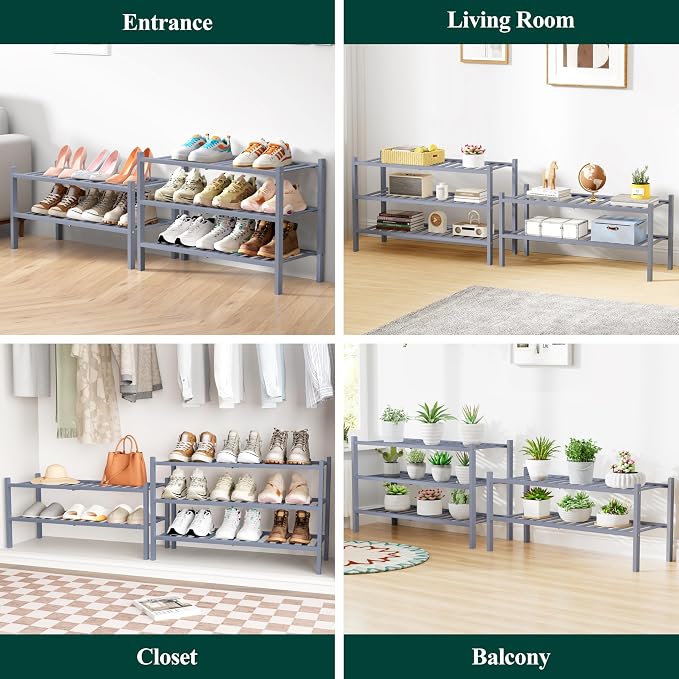 Smiry Bamboo Shoe Rack for Closet, 3 Tier Wooden Stackable Shoe Organizer - Image 7