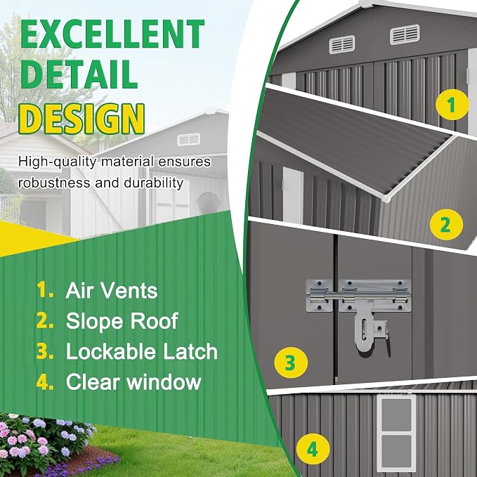Metal Storage Shed, 10 X 12 FT Lockable Outdoor Tool Shed - Image 3