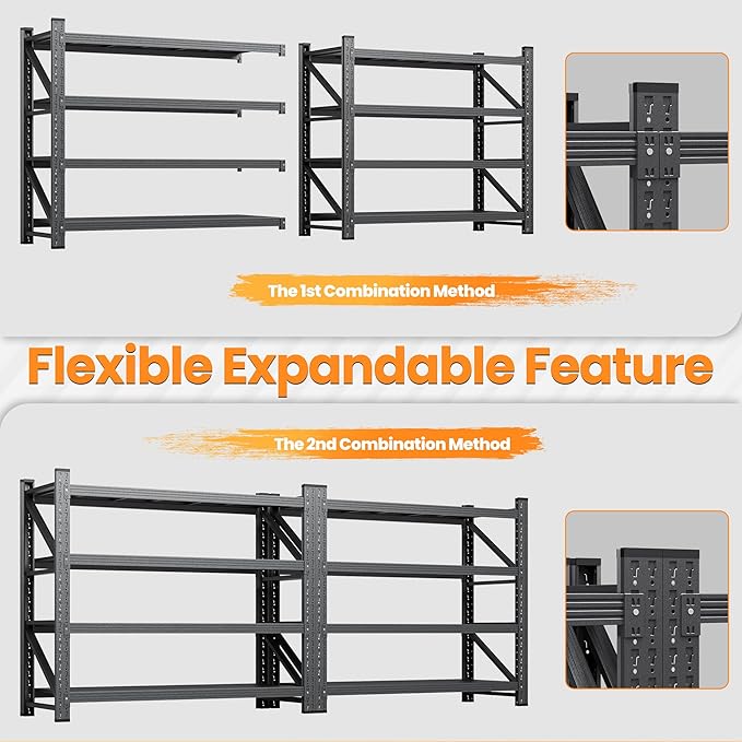 75”W Heavy Duty Metal Storage Shelves, 9000LBS Metal Garage Shelving Units - Image 6