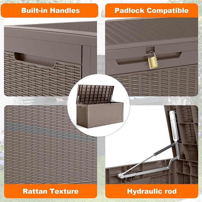 120 Gallon Resin Deck Box, Lockable Patio Outdoor Storage Box - Image 3
