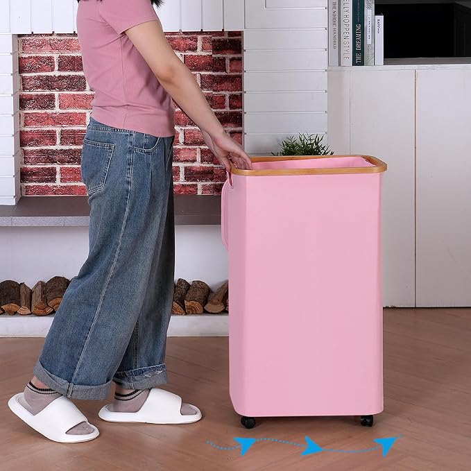 Laundry Basket with Wheels, 110L Clothes Hamper - Image 3