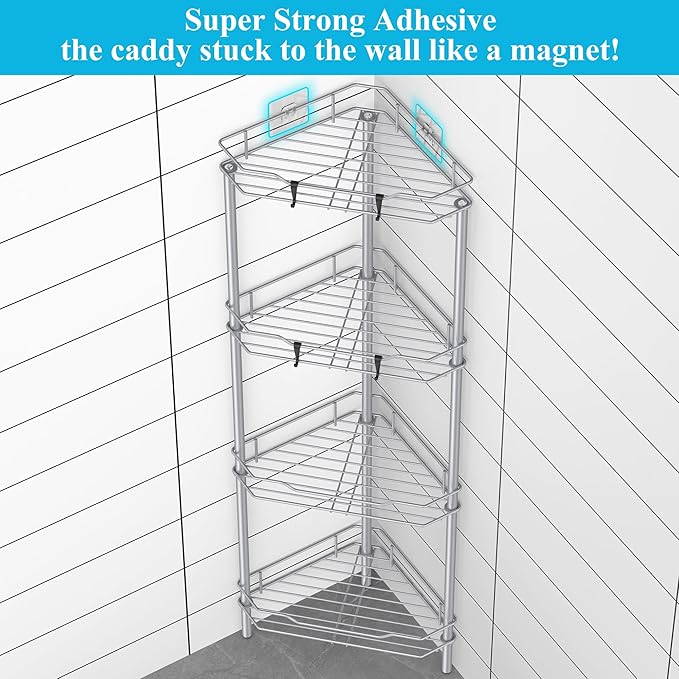 4 Tier Floor Standing Corner Shower Caddy Organizer Shelf - Image 2