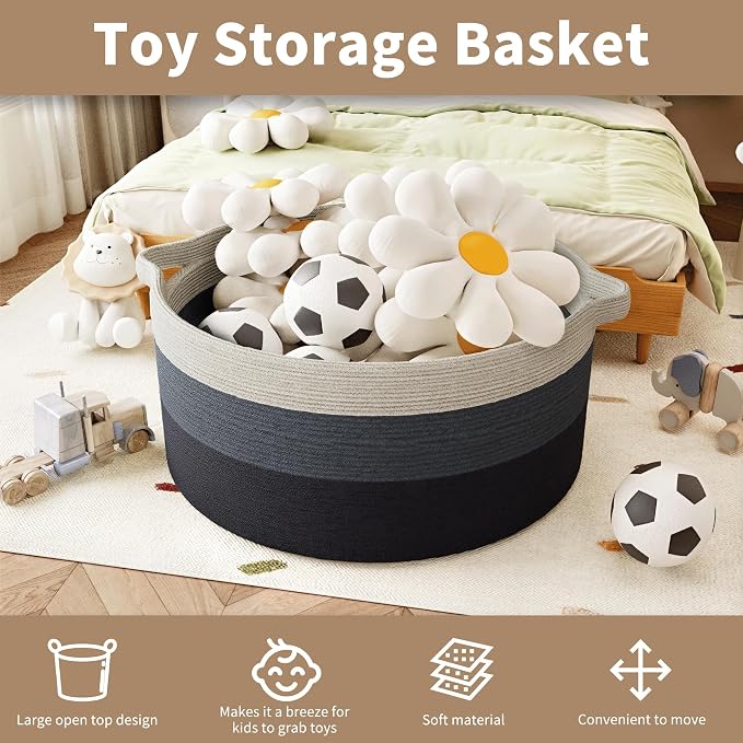 125L Extra Large Blanket Basket, Jumbo Laundry Woven Cotton Rope Basket - Image 4