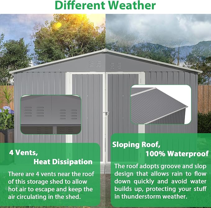 Metal Storage Shed 11x13 FT Outdoor, Metal Steel Utility Tool Shed Storage House - Image 4