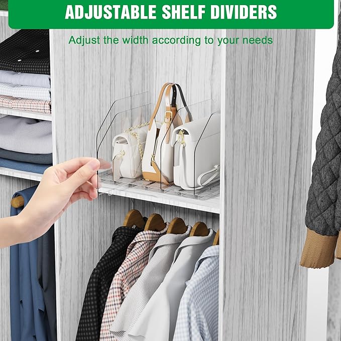 Bag & Purse Organizer for Closet, 4 Sets Adjustable Clear Handbag Storage Shelf - Image 6
