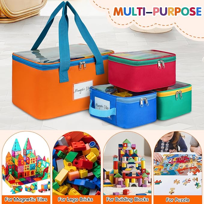 4 Packs Magnetic Tiles Storage Bags, Magnetic Tiles Storage Bin, Toy Organizer - Image 5