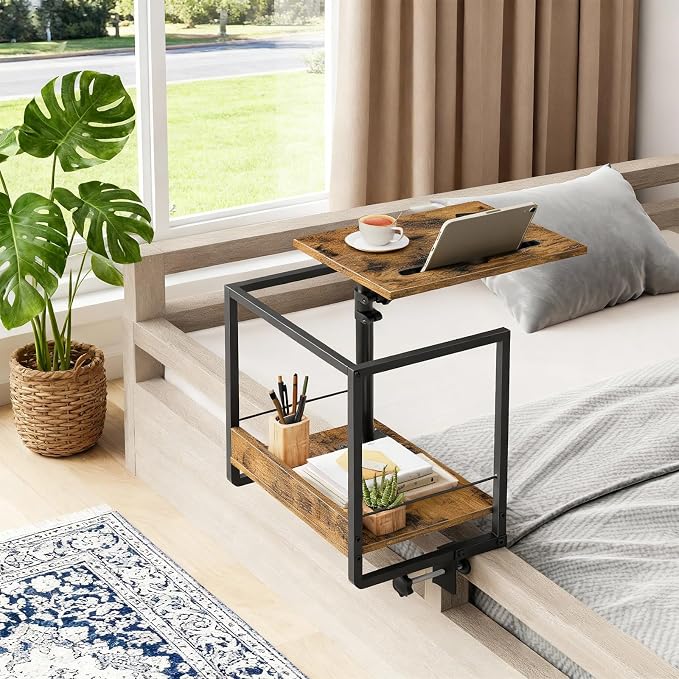 Bedside Shelf, Bed Shelf with 360° Rotating and Height-Adjustable Tray - Image 6