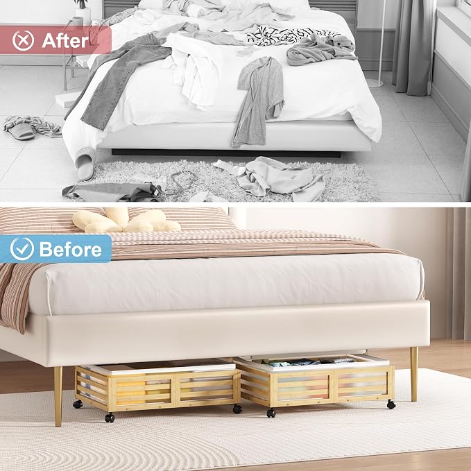 Under Bed Storage with Wheels-Large Bamboo Underbed storage Containers with - Image 7