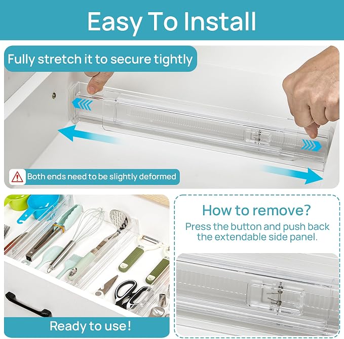 Vtopmart 8 Pack Shallow Drawer Dividers, 2.36" High 12.67"-21.14" Adjustable - Image 6