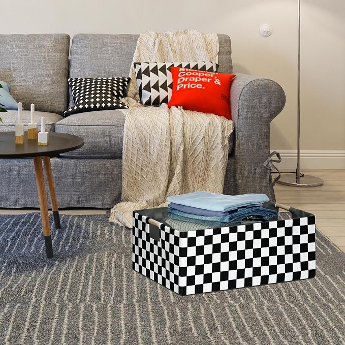 Checkered Storage Basket Foldable Nursey Box | 16.9" Storage Cube - Image 5