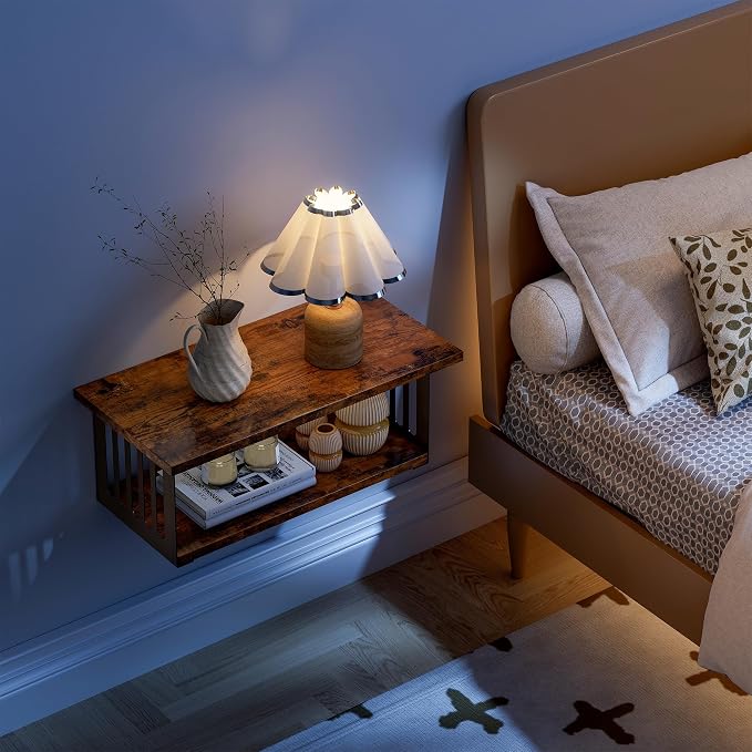 Floating Nightstand Set of 2, 2-Tier Floating Shelves Wall Mounted, Floating - Image 7
