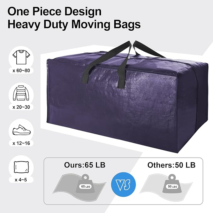 12 Pack Heavy Duty Large Moving Bags W/Backpack Straps - Image 5