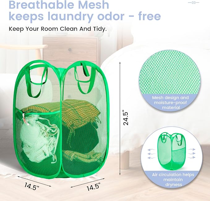 HOUSE AGAIN Pop Up Laundry Hamper, Strong Mesh Laundry Baskets Collapsible - Image 4