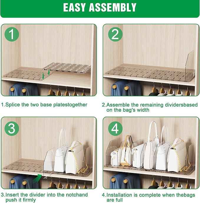 Bag & Purse Organizer for Closet, 4 Sets Adjustable Clear Handbag Storage Shelf - Image 5