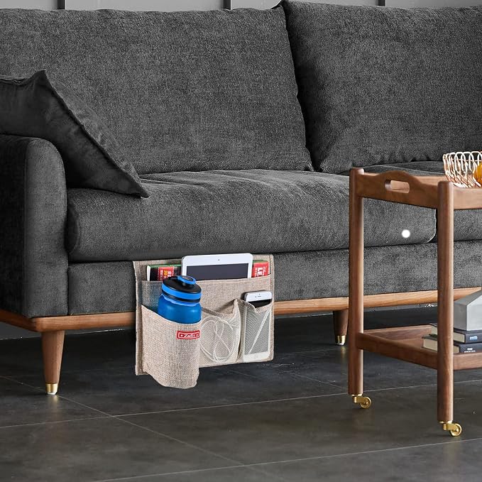 Linen 4 Pockets Bedside Caddy, Bedside Storage Organizer - Image 7