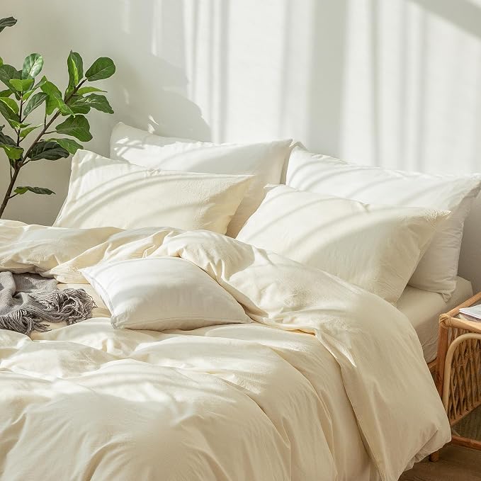 MooMee Bedding Pillowcases Pack of 2 100% Washed Cotton Linen Like Textured - Image 4