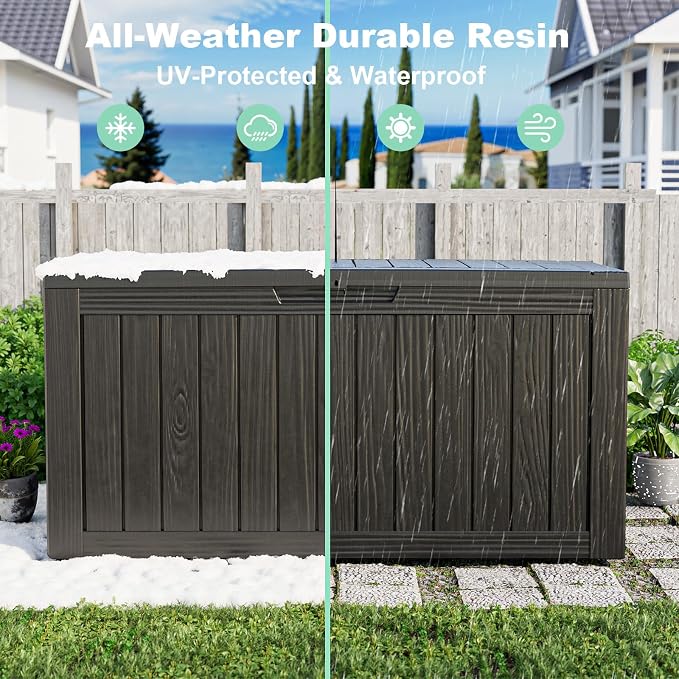 90 Gallon Waterproof Resin Deck Box, UV Resistant Outdoor Storage - Image 8