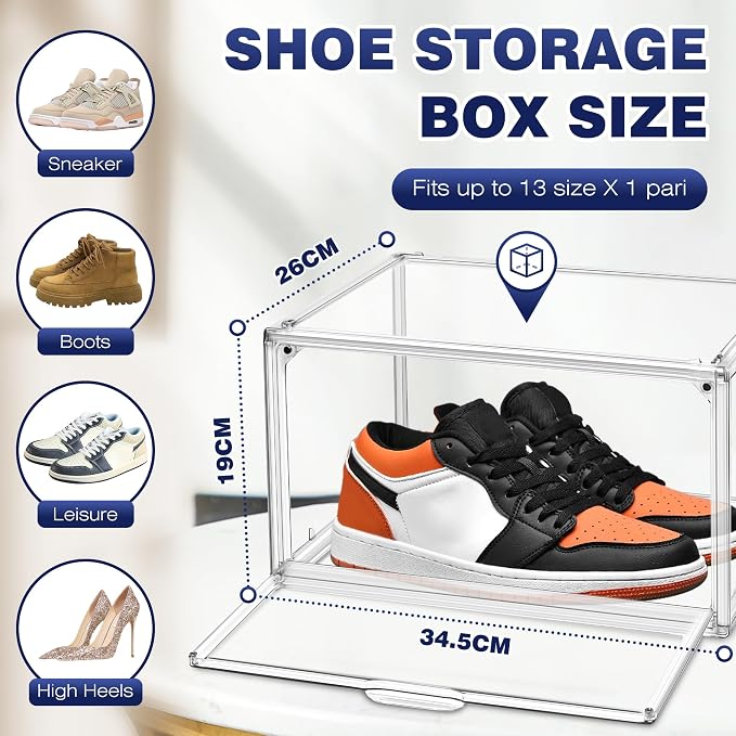 12 Pack Acrylic Shoe Boxes, Size 12 Clear Plastic Stackable Shoe Storage Boxes - Image 2