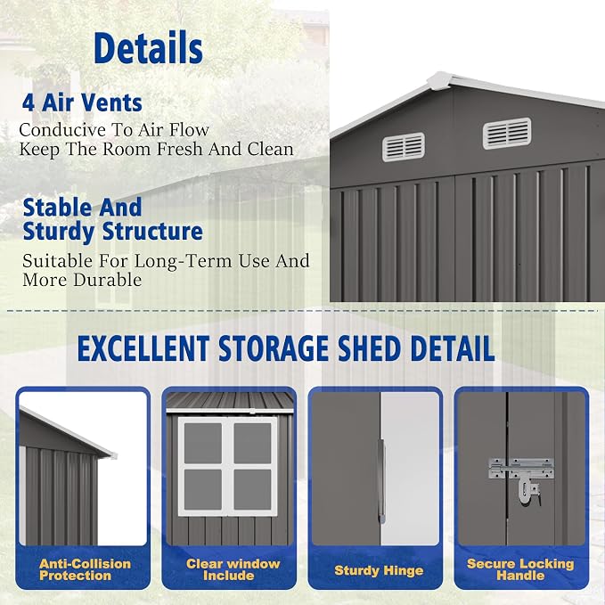 Metal Storage Shed, 10 X 8 FT Lockable Outdoor Tool Shed - Image 3