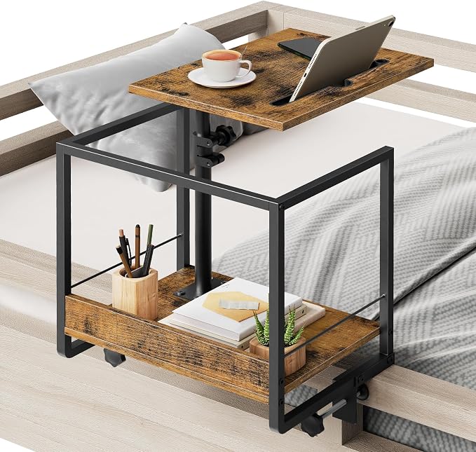 Bedside Shelf, Bed Shelf with 360° Rotating and Height-Adjustable Tray by Yatiney
