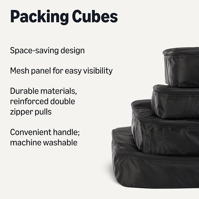 Amazon Essentials 4-Piece Packing Cubes Travel Accessories Set, Luggage - Image 2
