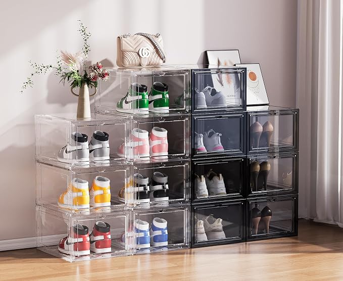 Shoe Storage Boxes Organizers Clear Acrylic Stackable 6 Pack, Shoe Rack & - Image 6