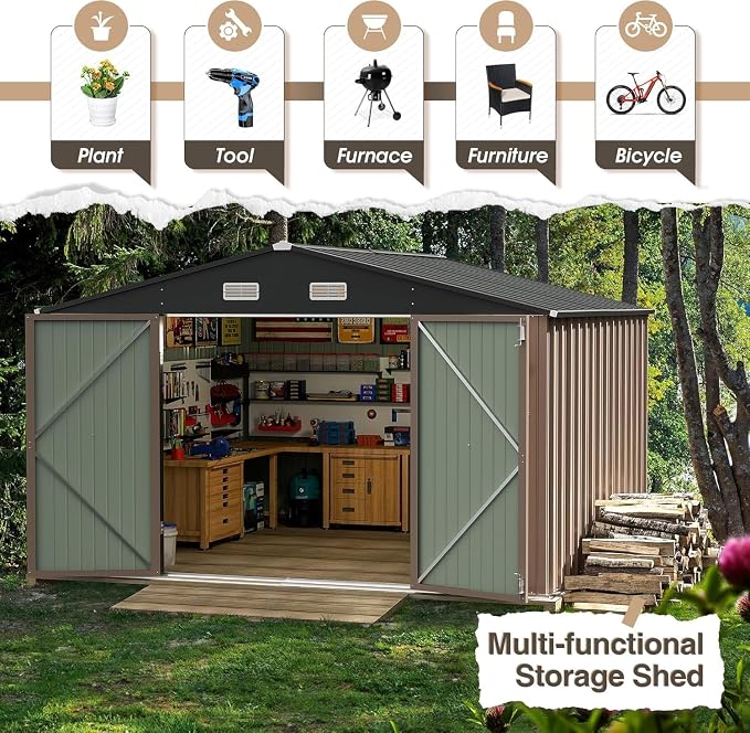 Furniwell 10x10 FT Outdoor Storage Shed, Metal Garden Sheds Outdoor Storage - Image 5