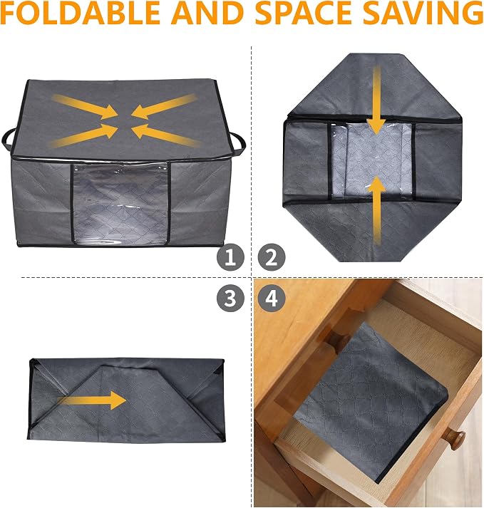90L Large Blanket Storage Bags, 6 Pack Clothes Storage Bag Comforter Storage Bin - Image 8