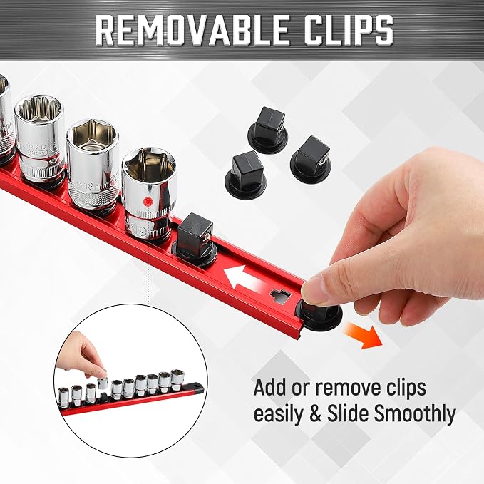 ALOANES 6-Piece Magnetic Socket Organizer, Heavy Duty Aluminum Socket Rails - Image 4