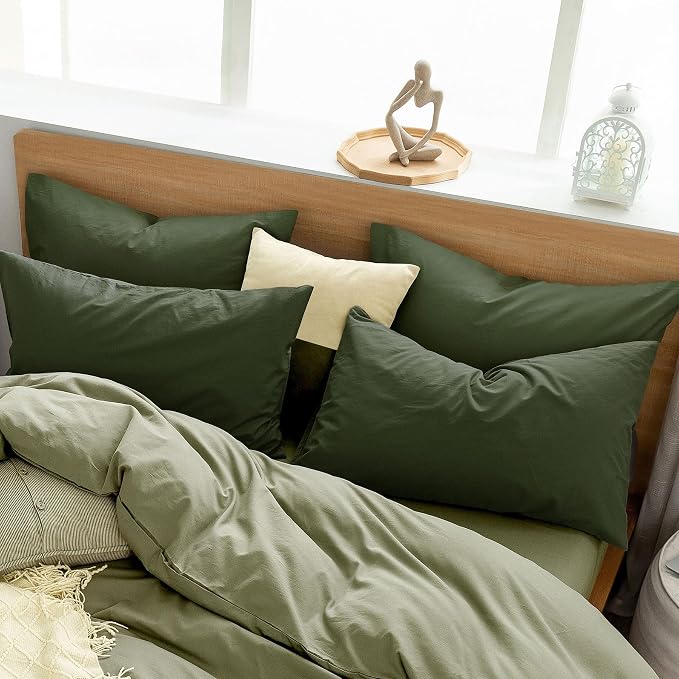 MooMee Bedding Pillowcases Pack of 4 100% Washed Cotton Linen Like Textured - Image 6