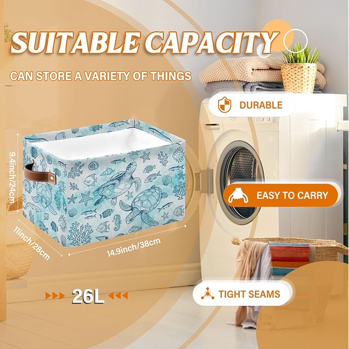Rectangle Ocean Sea Turtle Storage Basket, Storage Box Bin - Image 2
