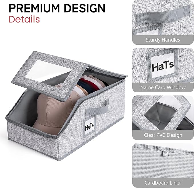 One set hat Storage for Baseball Caps, Gery Stackable box holds up to 18 Caps - Image 4