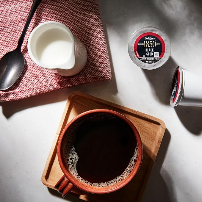 Folgers 1850 Black Gold Dark Roast Coffee, 10 Keurig K-Cup Pods - Image 3
