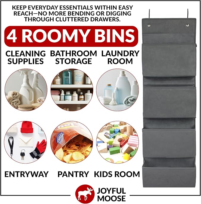 Joyful Moose Over the Door Hanging Organizer Closet Storage Bins Grey - Image 5