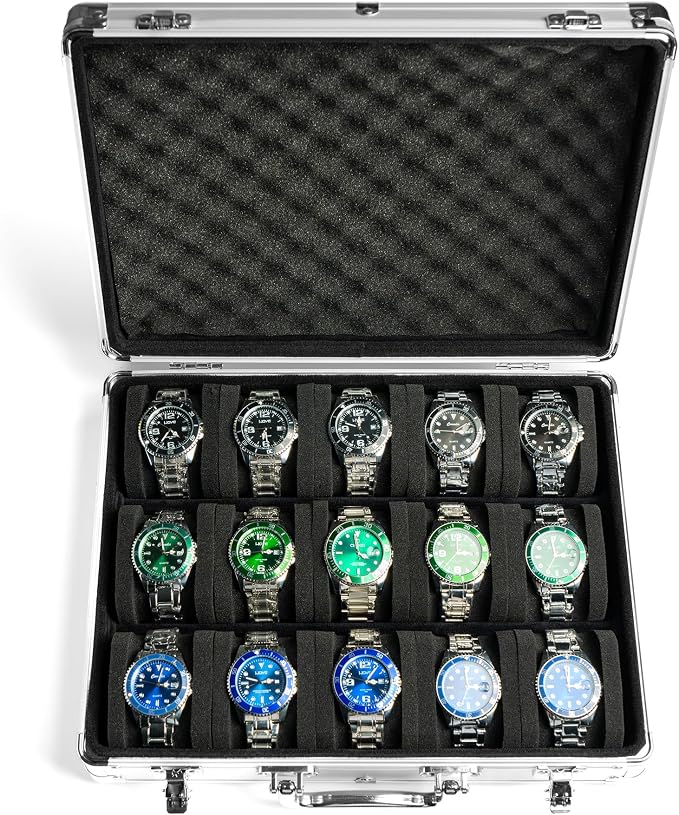 15 slots Watch organizer Case, hard watch travel box, padded case - Image 3