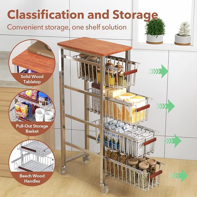 Ultra Slim 5-Tier Rolling Fruit & Vegetable Storage Cart - Image 4