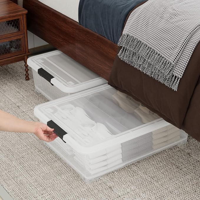 26 Quart Clear Underbed Storage Bin, Plastic Underbed Storage Box, Wheeled - Image 4