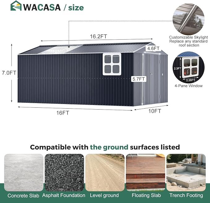 Metal Shed 10x16 FT with Floor Frame Kit, Big with Heavy-Duty Reinforced Steel - Image 5