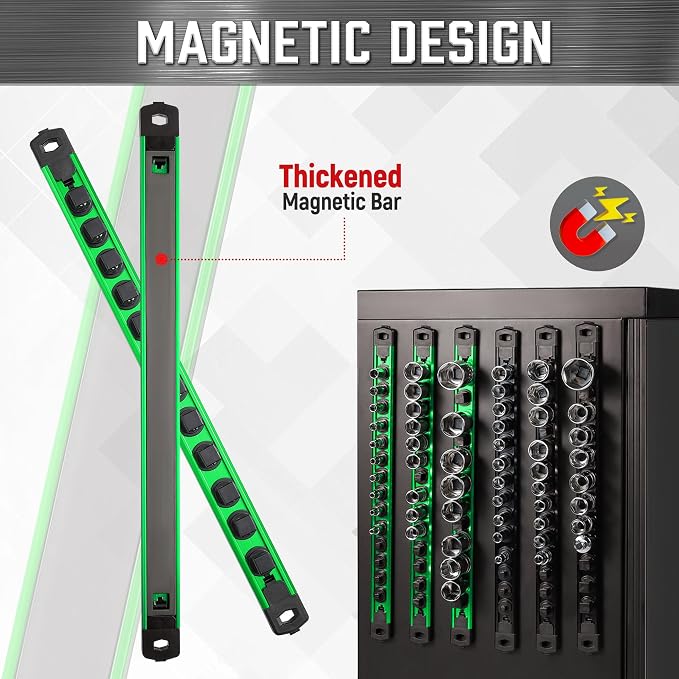 ALOANES 3-Piece Magnetic Socket Organizer, Heavy Duty Aluminum Socket Rails - Image 4